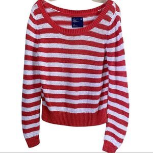 American Eagle Orange Striped Crew Neck Sweater